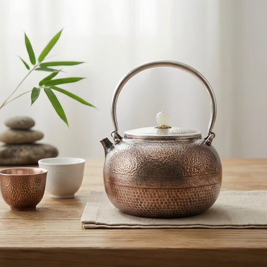 925 Sterling Silver Elegant Hand-Hammered Silver Tea Kettle with Jade Knob and Arched Handle - Handicraft