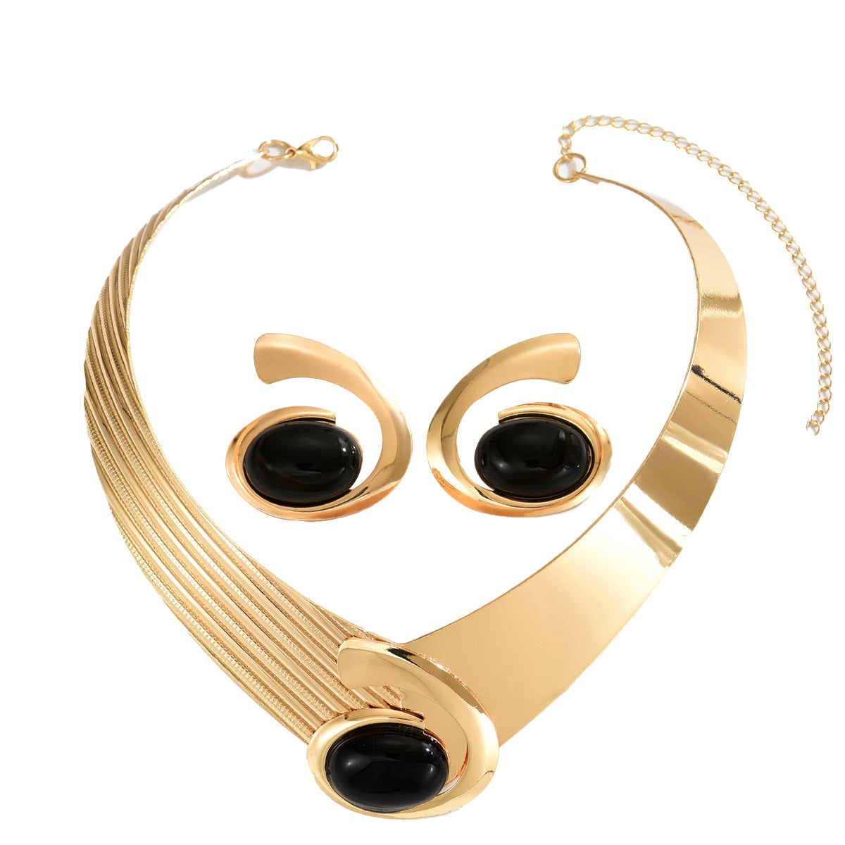 2026 New Arrival Cross-Border European American Jewelry For Women, Geometric Gemstone Inlaid Exaggerated Necklace & Matching Earrings, Versatile Fashion Ear Neck Jewelry Set