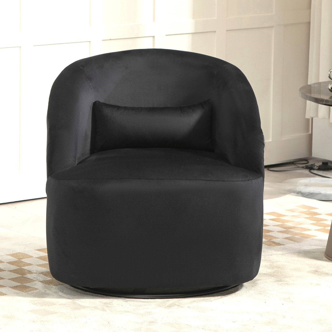 360 Degree Swivel Barrel Accent Chair, Velvet Upholstered Curved Armchair, Fully Assembled Contemporary Leisure Chair For Living Room Bedroom Office