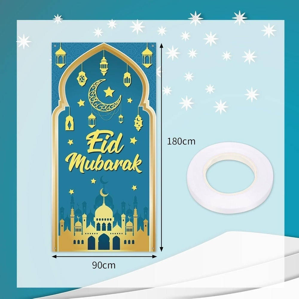 Blue Ramadan Door Curtain For Festive Room Decor And Party Decorations