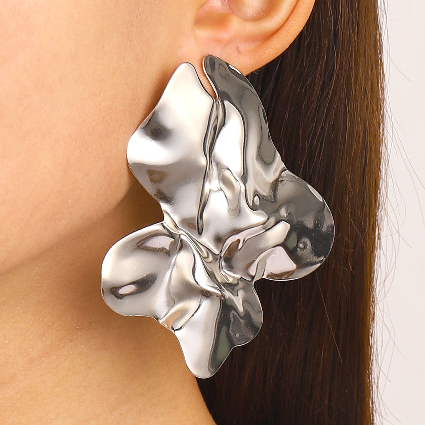 Women Retro Exaggerated Irregular Geometric Stud Earrings, Premium Metal Lava Crinkle Surface Trend European American Ear Ornaments