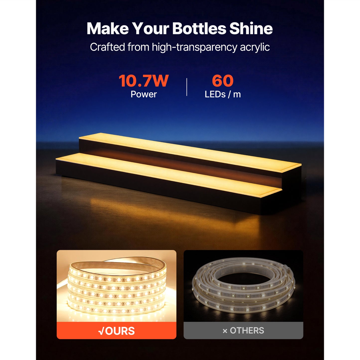 LED Lighted Liquor Bottle Display, 2 Tiers 30 Inches, Supports USB, Acrylic Illuminated Home Bar Shelf Display With RF Remote & App Control, 9 Static Colors, Timing Mode, For 14-20 Bottles
