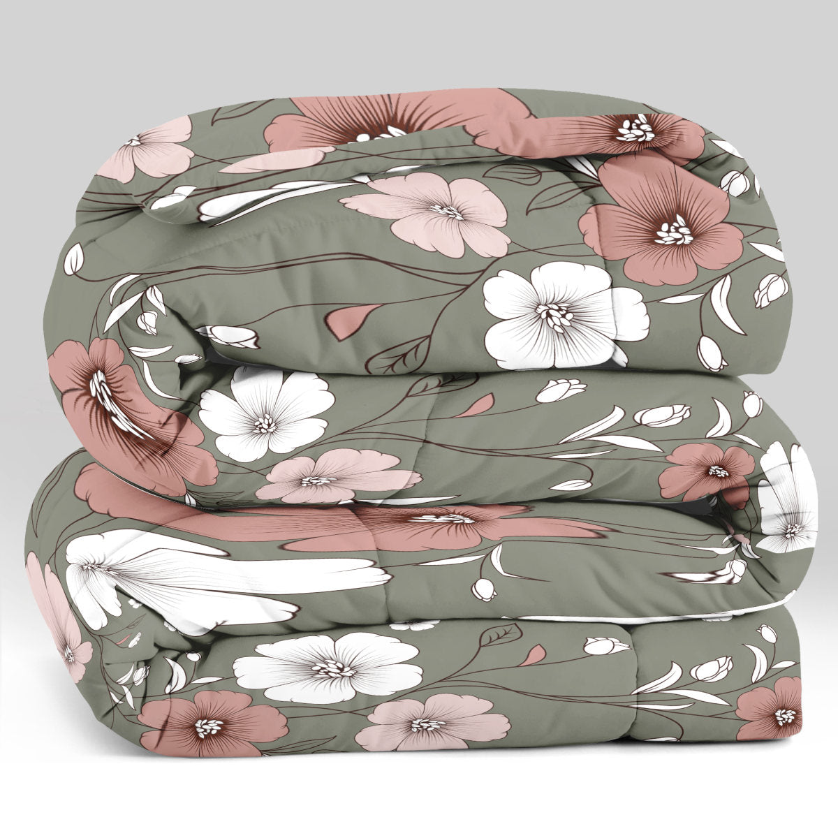 5 Piece Reversible Duvet Cover Set, US Designer Sage Green Vintage Floral Print Heavyweight Bedding Set With Pillow Shams And Throw Cushion Covers, Pet-Friendly High GSM