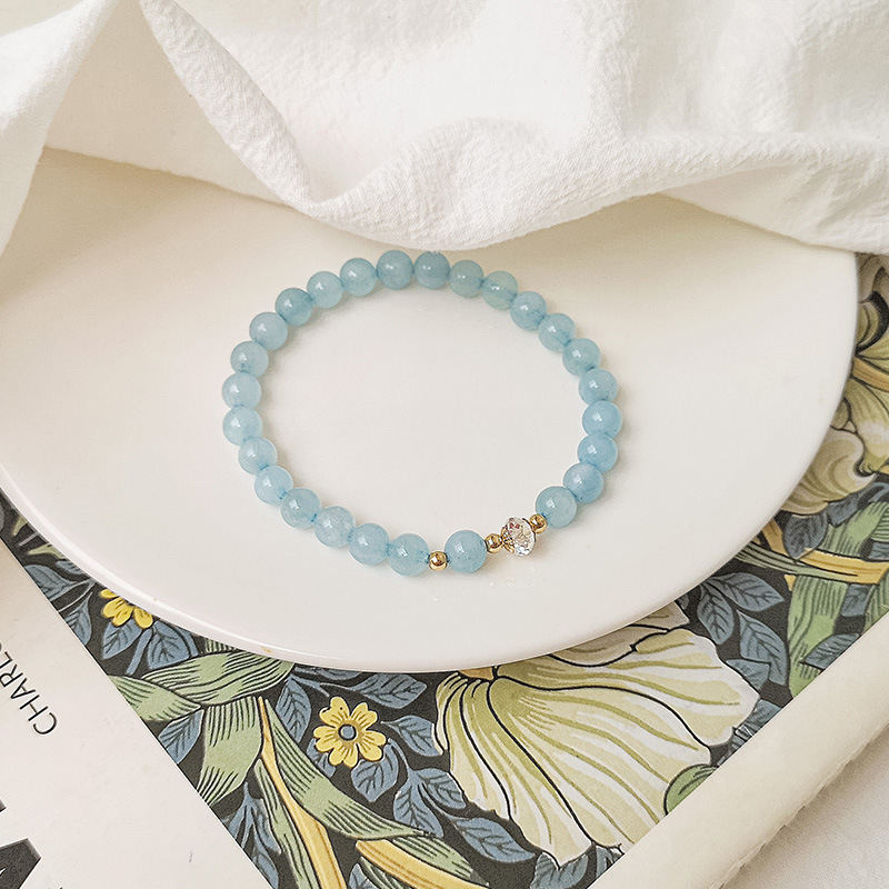 Natural Crystal Women's 14K Gilded Accessories Aquamarine Bracelet