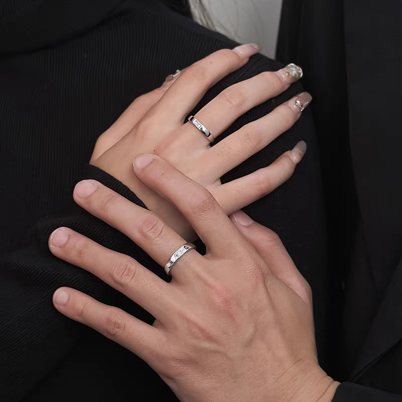 1 Pair 999 Sterling Silver Dog & Bone Couple Rings, Cute Adjustable Promise Rings, Ideal Valentine's Day Gift For Lovers