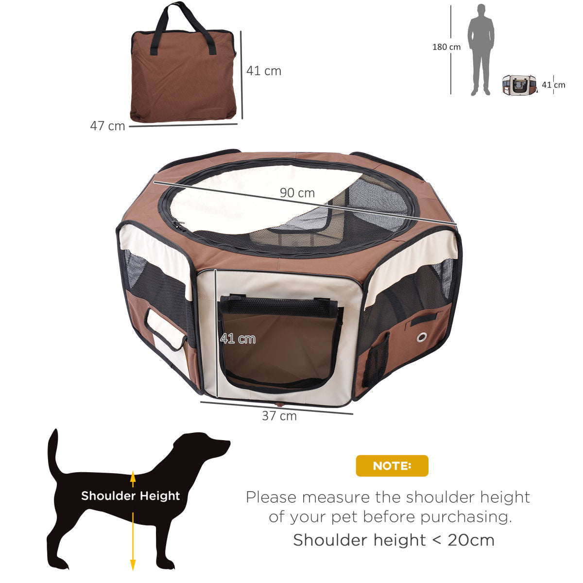 PawHut Portable Cat Dog Playpen Pet Puppy Rabbit Guinea Pig Pen Run Dia 90 X 41H Cm Indoor & Outdoor Brown