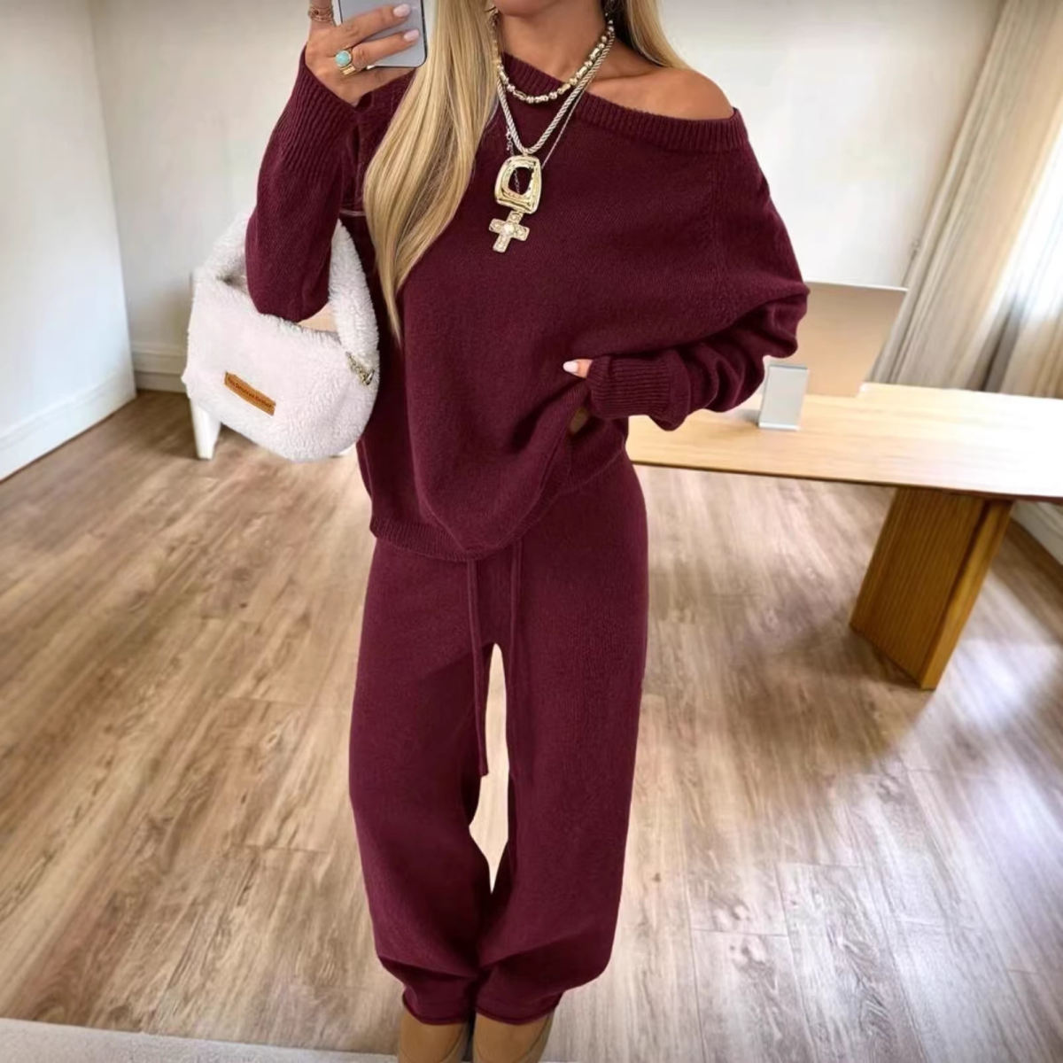 Soft-style Off-shoulder Knitted Sweater For Women Korean Style