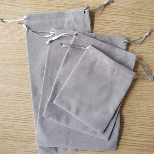 Gray Velvet Drawstring Storage Bag