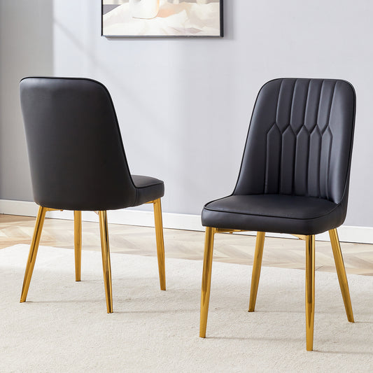 Two Black Faux Leather Dining Chairs Modern And Minimalist Design, Equipped With Widened Seat, Backrest And Non-slip Metal Feet, Suitable For Dining Room And Kitchen.