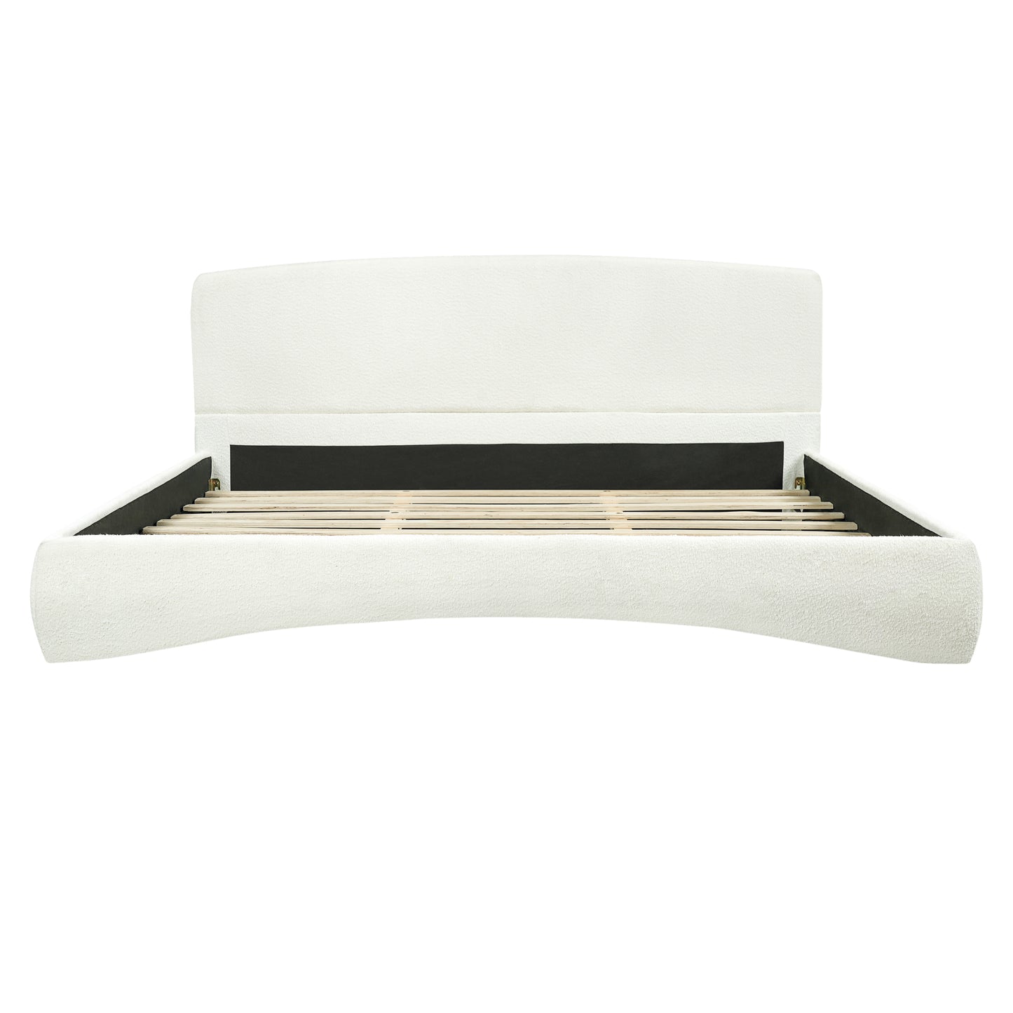Curved Upholstered Bed With Smart Ambient Lighting,Cream,King