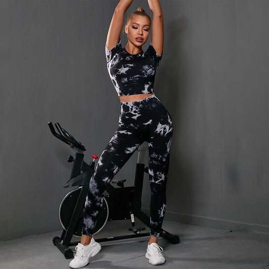 Women's Fashionable Temperament Tie-dyed Yoga Clothes Short Sleeve Shorts Suit