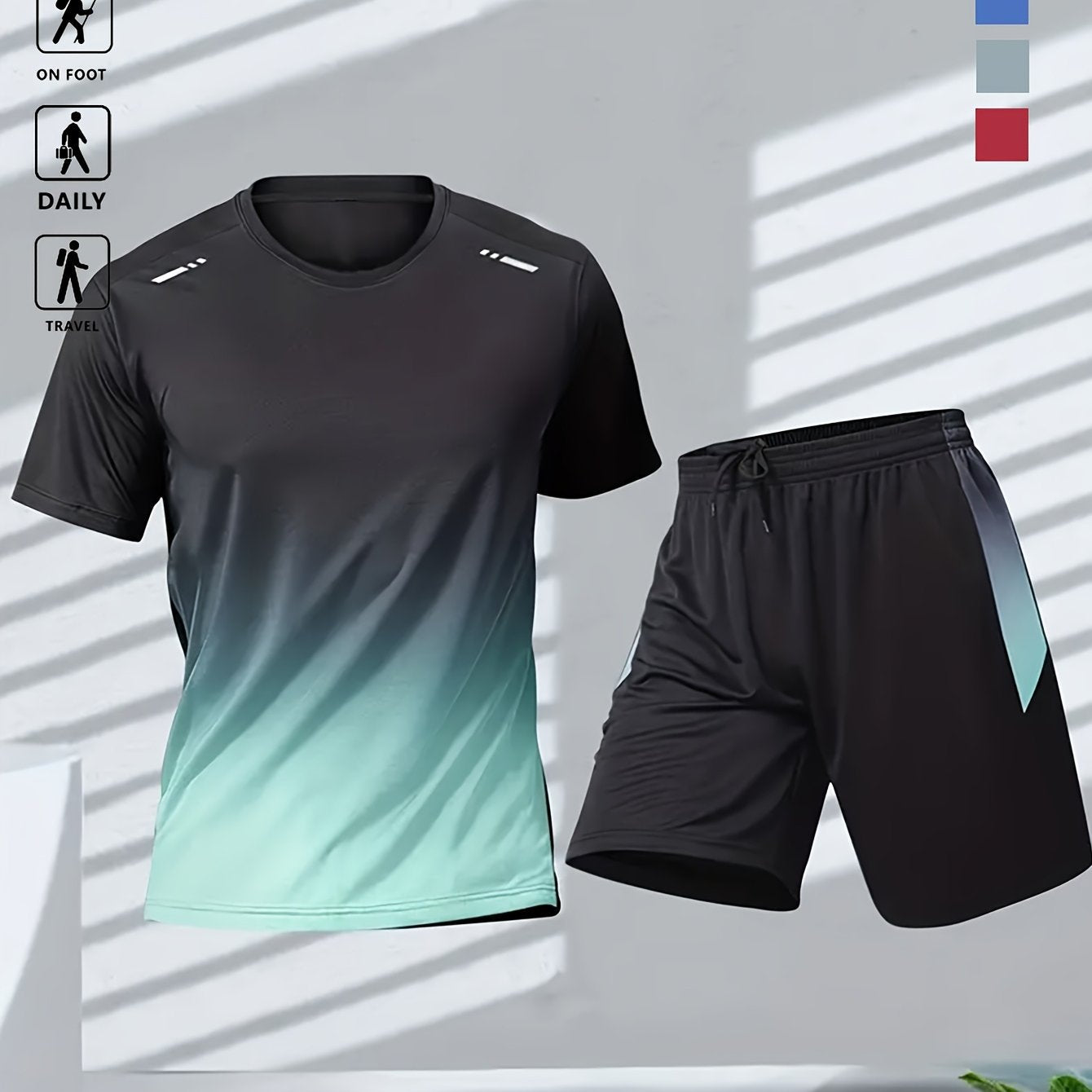 Gradient Motion Fitness Wear Summer Casual Set Short Sleeve Shorts