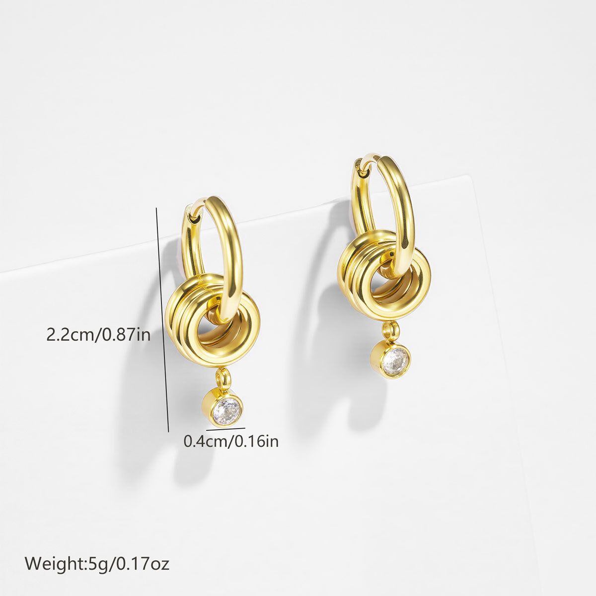 Best-selling Minimalist 18k Gold Stainless Steel White Zircon Earrings