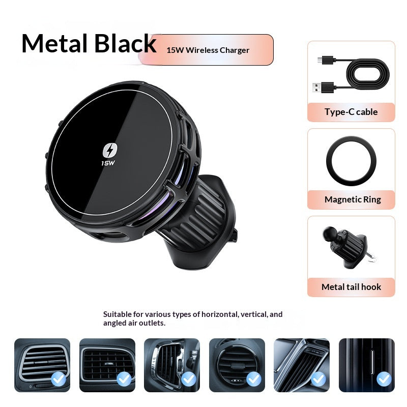 15W Wireless Charging Magnetic Car Phone Mount With Mirror Finish For Cars