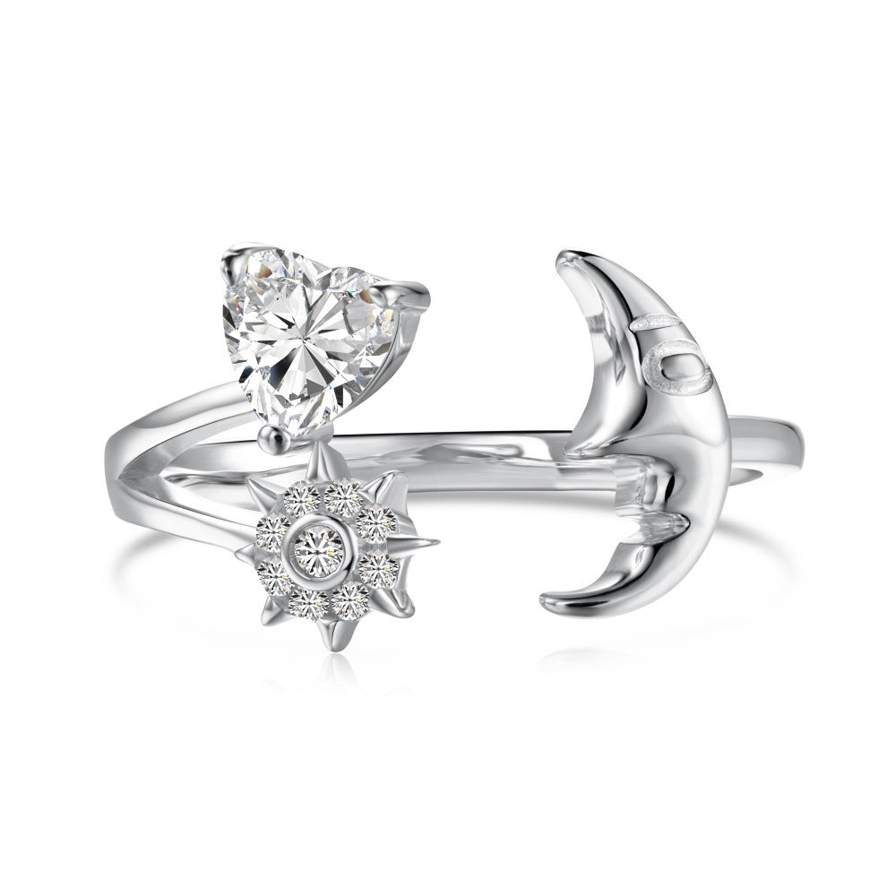 S925 Loving Heart In Sterling Silver Ring Female Inlaid Heart-shaped Zircon Japanese And Korean