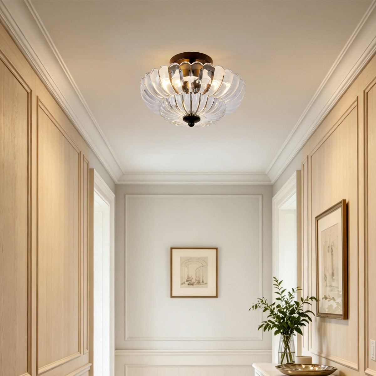 Semi Flush Mount Ceiling Light, Smoky Gray Glass Ceiling Light Fixture, 3-Bulb Modern Black Close to Ceiling Light, Vintage Glass Ceiling Lights for Bedroom Kitchen Living Room, Bulb Not Included