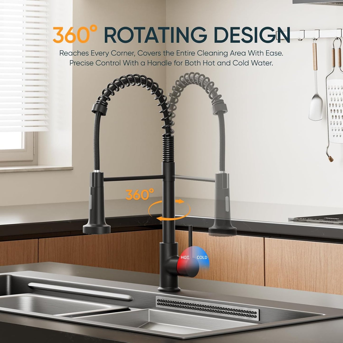 Matt Black Monobloc Kitchen Sink Mixer Tap With Pull Out Hose Spray Single Lever