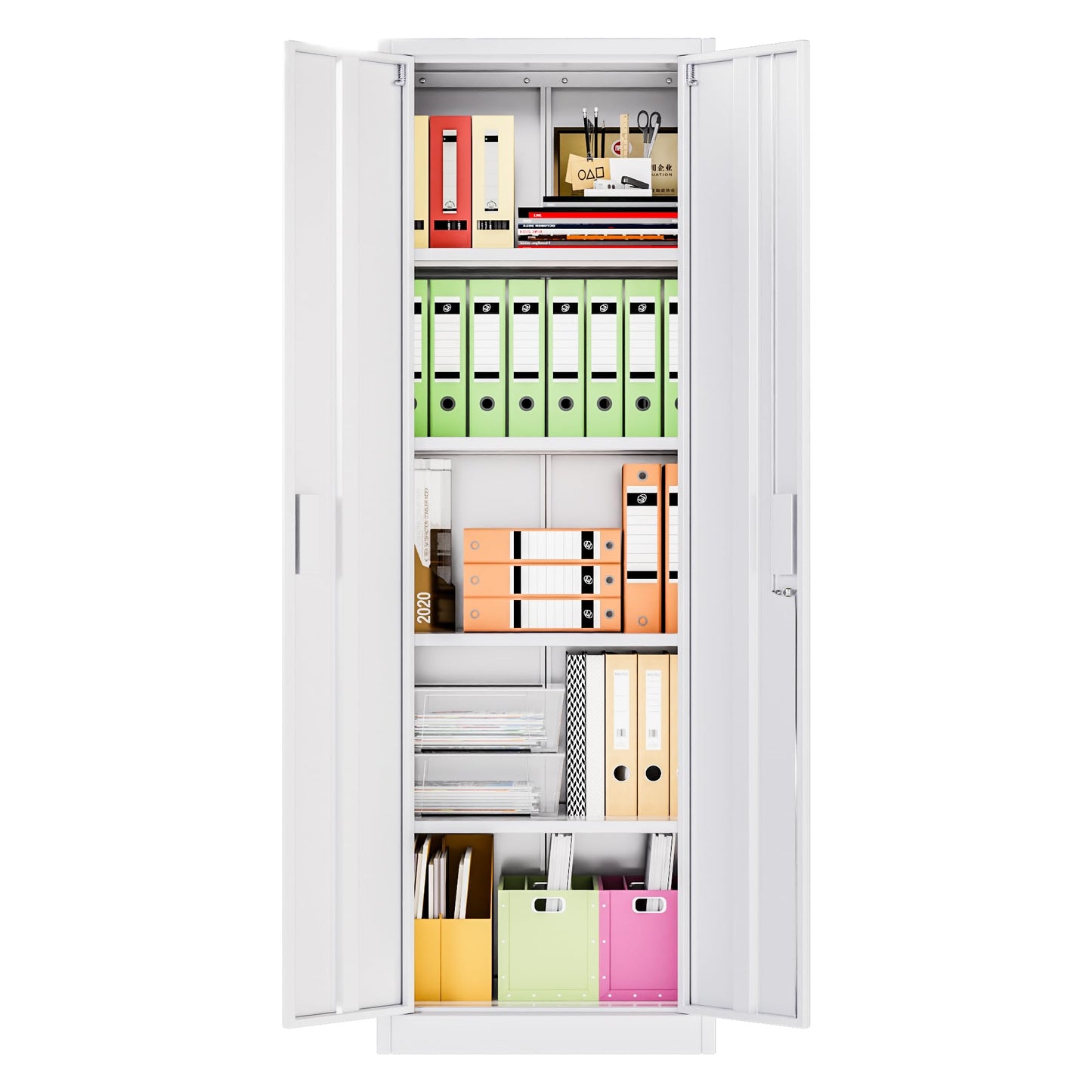 Narrow Metal Garage Storage Cabinet, Lockable Narrow Steel Storage Cabinet With 4 Adjustable Shelves For Garage, Office, Home, Assembly Required, White