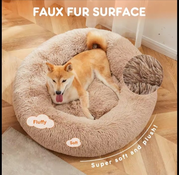 Anti Anxiety Calming Pet Bed Washable Plush Donut Dog Bed