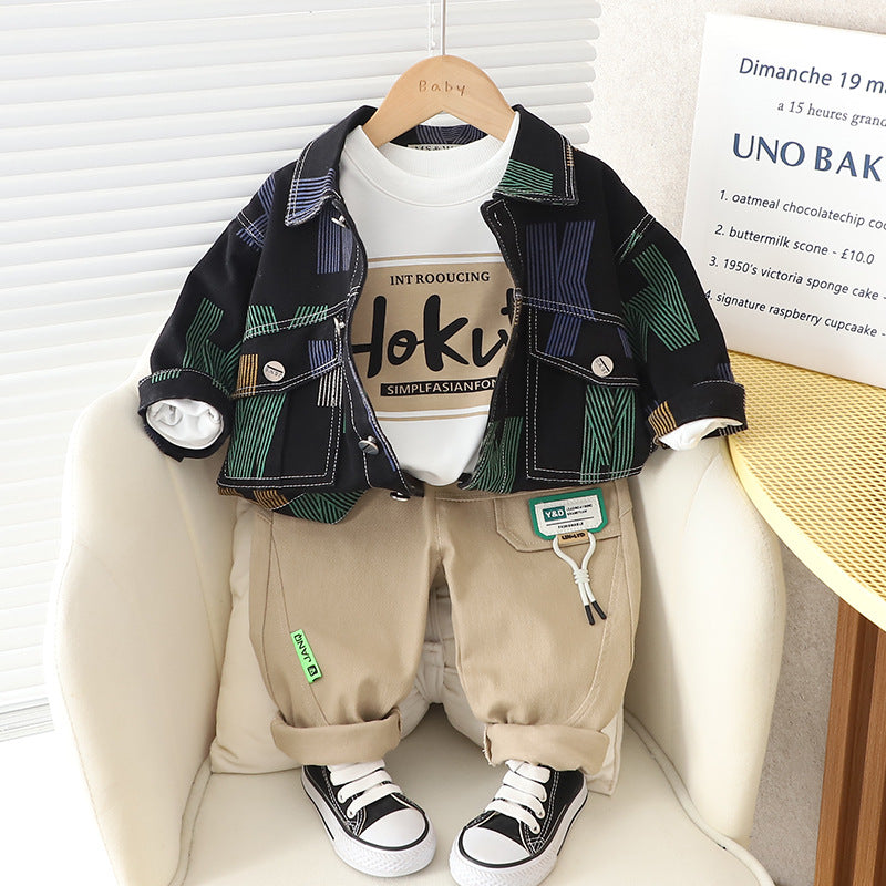 Boys Korean-style Top And Pants Set