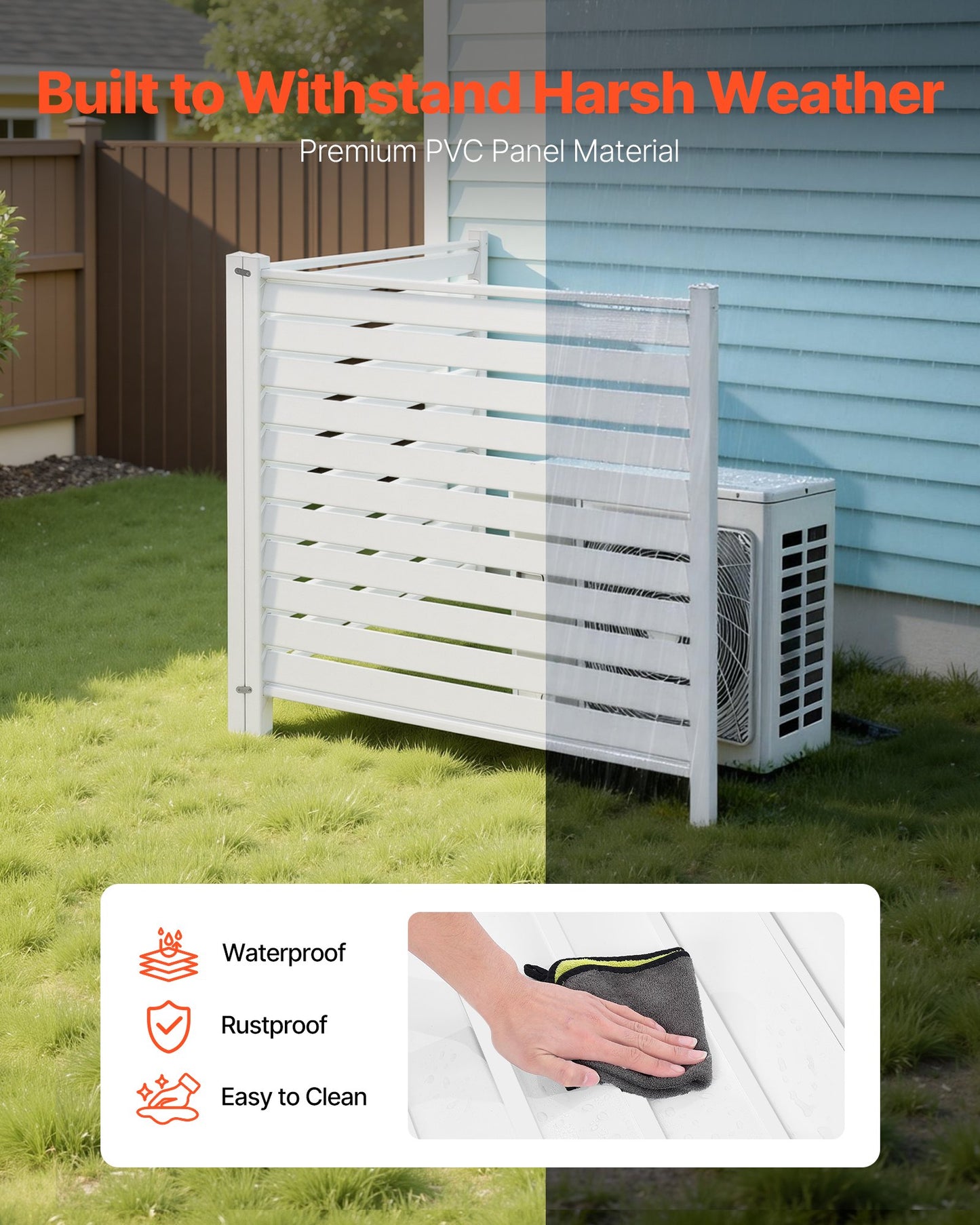 2 Panels Outdoor Privacy Screen, 48 X 48 In Air Conditioner Fence With 19.7 In Ground Stakes, Pool Equipment Enclosure, Louvered Vinyl Privacy Fence, Ideal For Trash Can And A/C Units, White