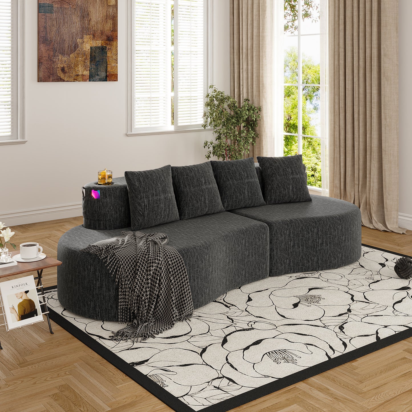 Modern Curved Sectional 3 Seat Minimalist Elegant Half Moon Sofa Compressed Modular Sectional Sofa For Living Room, Office, Apartment