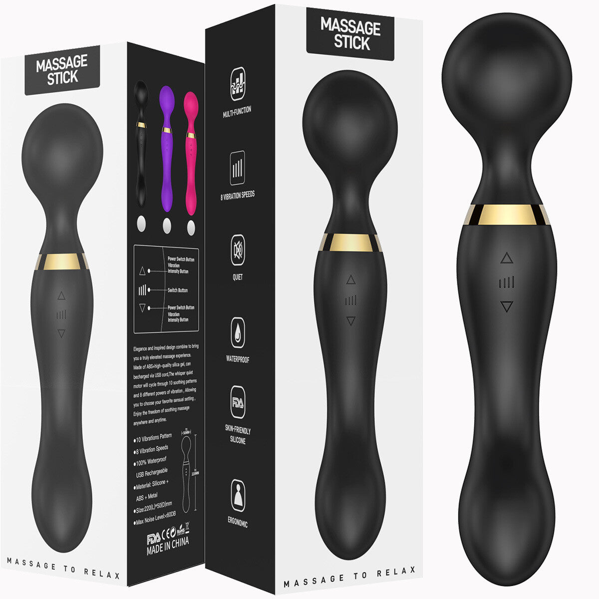 20 Speeds-Silicone-Double-Head-Big-Full-Body-Massager-Vibrator-Mute Rechargeable