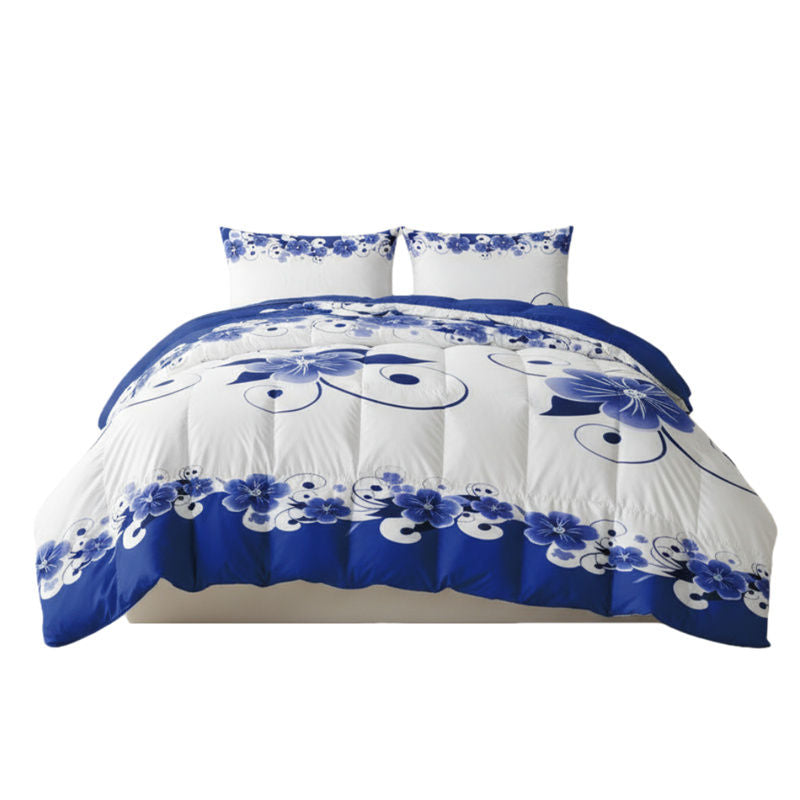 3 Piece Duvet Cover Set, US Designer Blue And White Floral Botanical Print High GSM Heavyweight Comforter Cover With Zipper Closure & Corner Ties, Pet-Friendly Microfiber Bedding