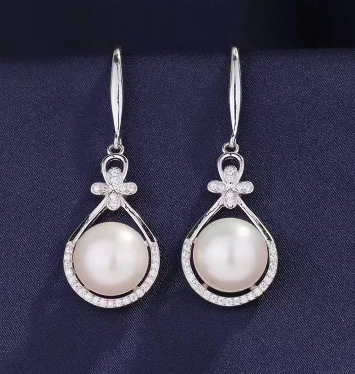 1 Pair 999 Sterling Silver Zircon Flame-shaped Pearl Drop Earrings, Elegant & Slimming, Perfect For Daily, Party & Dating, Ideal Valentine's Gift