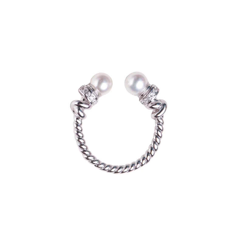 1pc 999 Sterling Silver Twisted Rope Zircon & Shell Pearl Open Ring, Elegant & Versatile, Perfect For Daily, Dating & Gifting, Ideal Valentine's Gift
