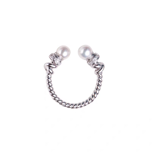 1pc 999 Sterling Silver Twisted Rope Zircon & Shell Pearl Open Ring, Elegant & Versatile, Perfect For Daily, Dating & Gifting, Ideal Valentine's Gift