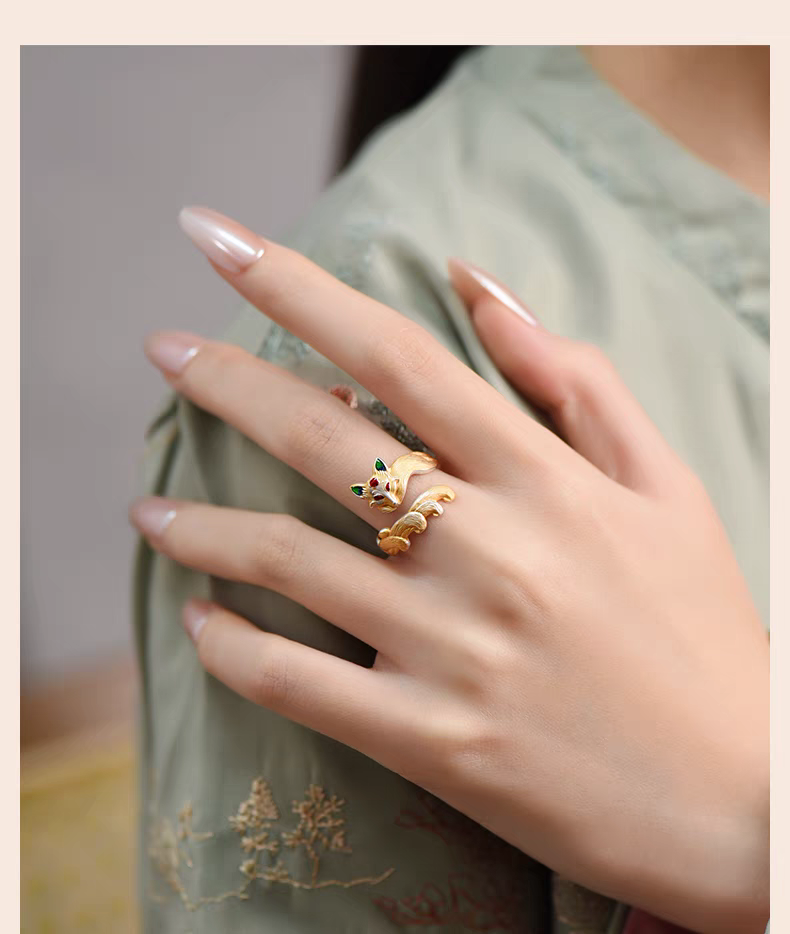1pc 999.9 Sterling Silver Enamel Fox Open Ring, Retro Chinese Style, Perfect For Daily Wear & Valentine's Day Gift