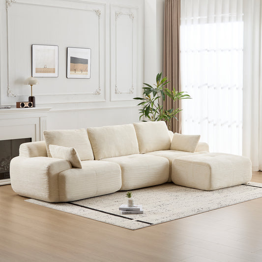 Modern Memory Foam Compressed Sofa,Large Sectional Couches For Living Room,Pet-Friendly Cloud Modular Sectional Sofa,Corduroy Fabric,Extra Deep Loveseat,No Assembly Required, BEIGE