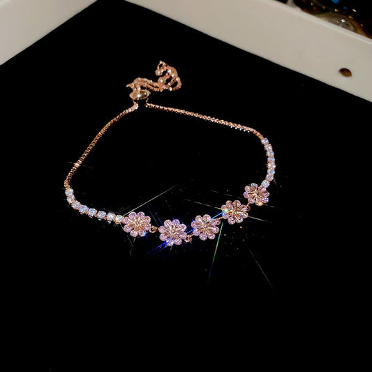 Geometric Round Zircon Drawstring Bracelet Vintage Ins Style Niche Elegant Luxury Premium Wrist Jewelry