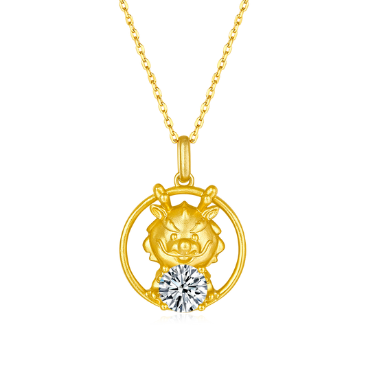 S925 Sterling Silver Gold Plated 1ct D Color VVS1 Moissanite Dragon Necklace 4.7g Chinese Zodiac Benmingnian Gift GRA Certified Gift Box