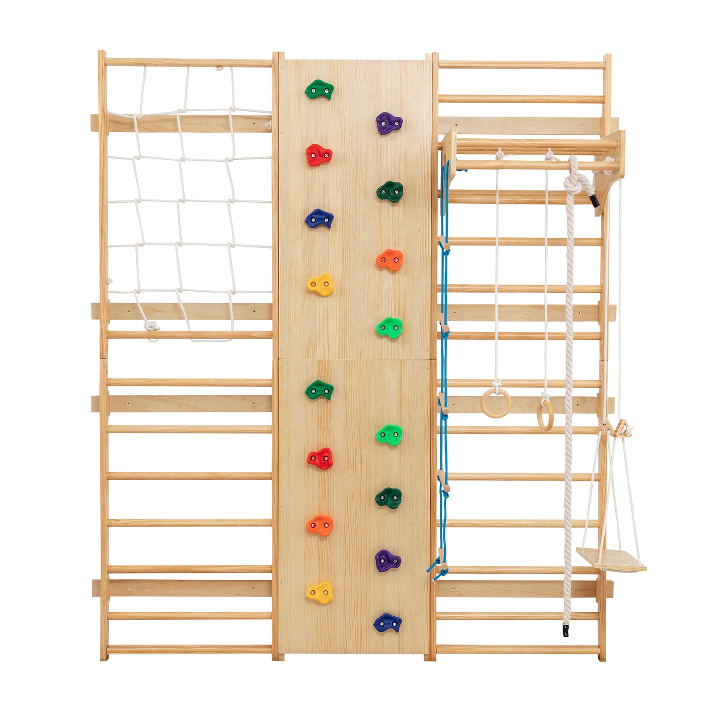 All-in-One 10-in-1 Indoor Climbing Set - Featuring A Rock Climbing Wall, Wooden Swings, Gymnastic Rings, Rope Ladders, And Stretching Equipment For A Home Fitness Playground