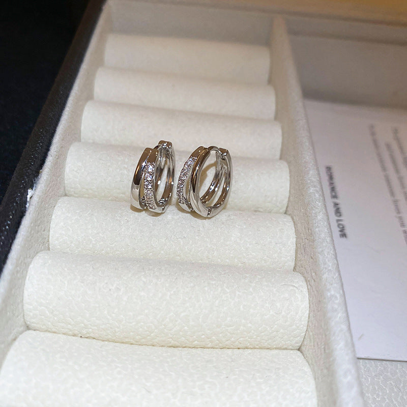 Sterling Silver Needle Cold Style Hoop Earrings Women Luxury All-Match Ear Decor