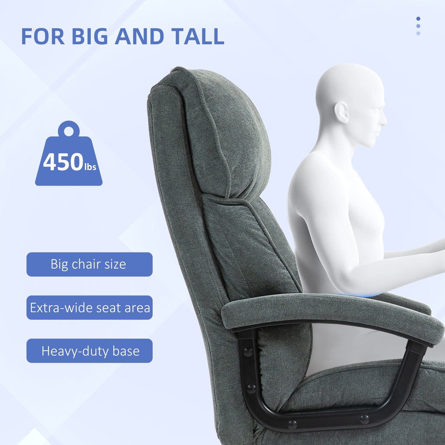 Big And Tall Executive Office Chair, Up To 450 Lbs. Heavy Duty Desk Chair, Computer Chair For Heavy People, Gray