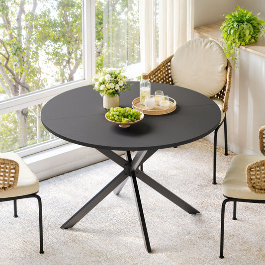 Round Table With Knock Knees, 120 Cm - Kitchen And Dining Table For Home Office, Balcony Or As A Coffee Table - Black