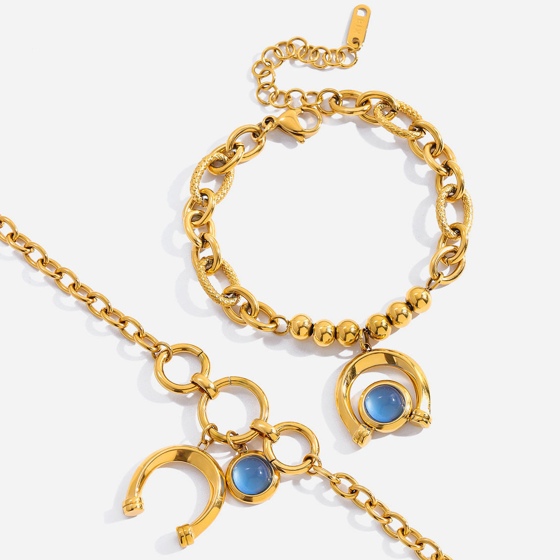Classic-style 18K Gold And Stainless Steel Equestrian Collection With Blue Resin
