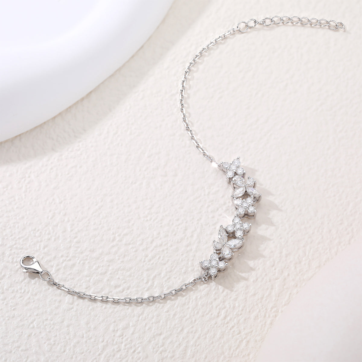 S925 Sterling Silver Lab-Grown Gemstone Butterfly Bracelet 16cm Blue P Ink Moissanite Platinum Plated Fashion Gift Box
