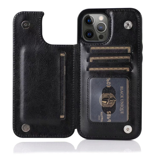 Solid Color Double Buckle Mobile Phone Leather Case
