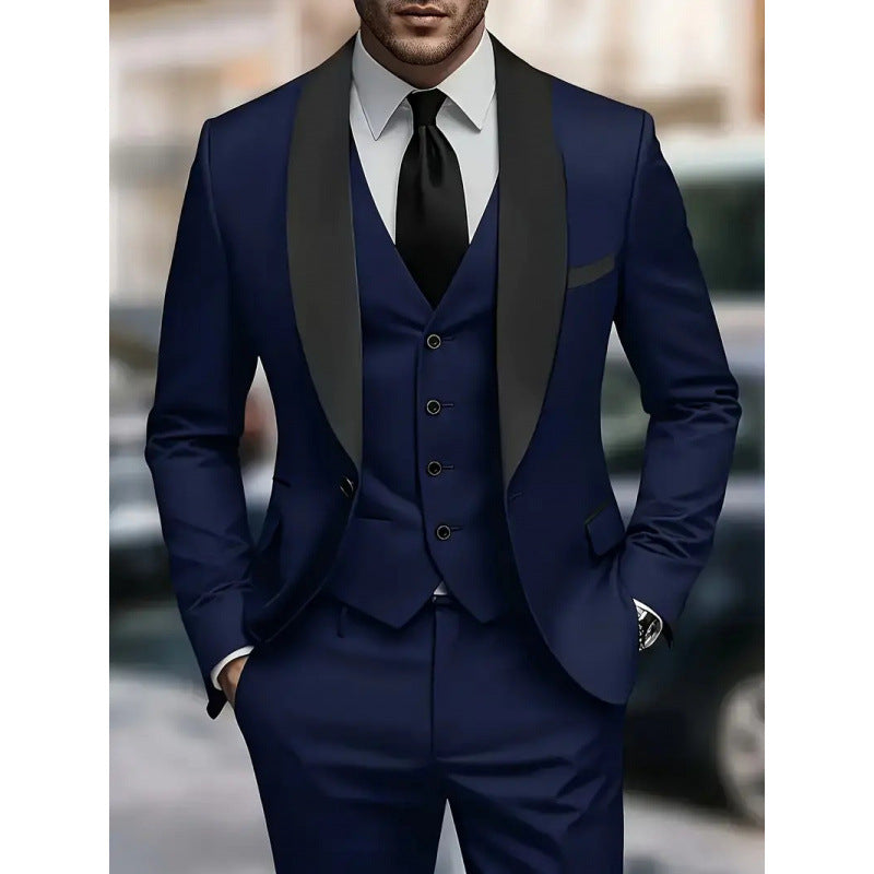 Mens Business-Casual Three-Piece Suit Korean-Style Slim Fit