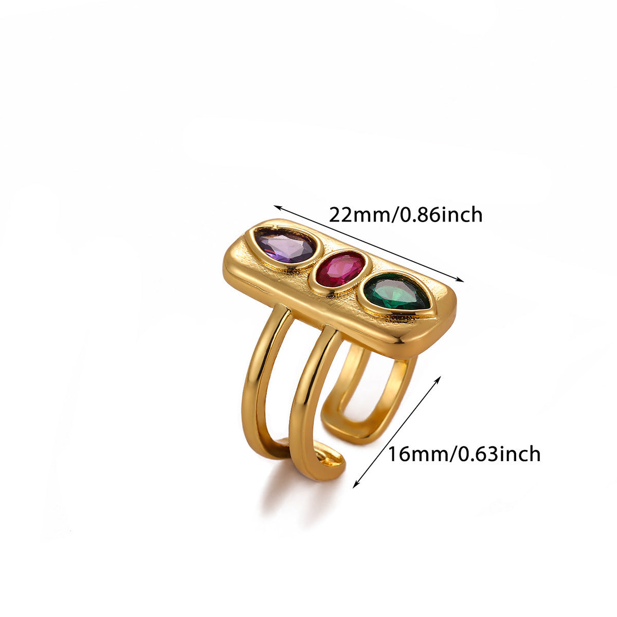 European American Retro Fashion Zircon Heart Flower Cross Open Ring 18K Gold Plated Stainless Steel Women Jewelry