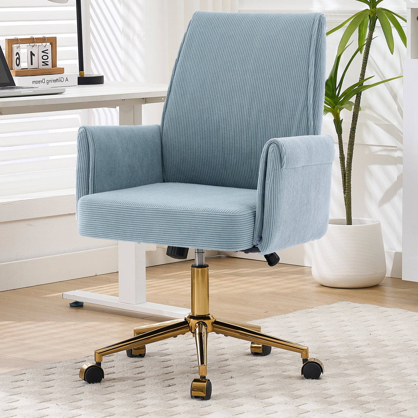 Mid-back Liftable Office Chair, Striped Fabric, And Ergonomically Designed, Is An Excellent Choice For Working, Studying Or Relaxing. The Mid-back Design Provides A Better Sitting Experience.Blue