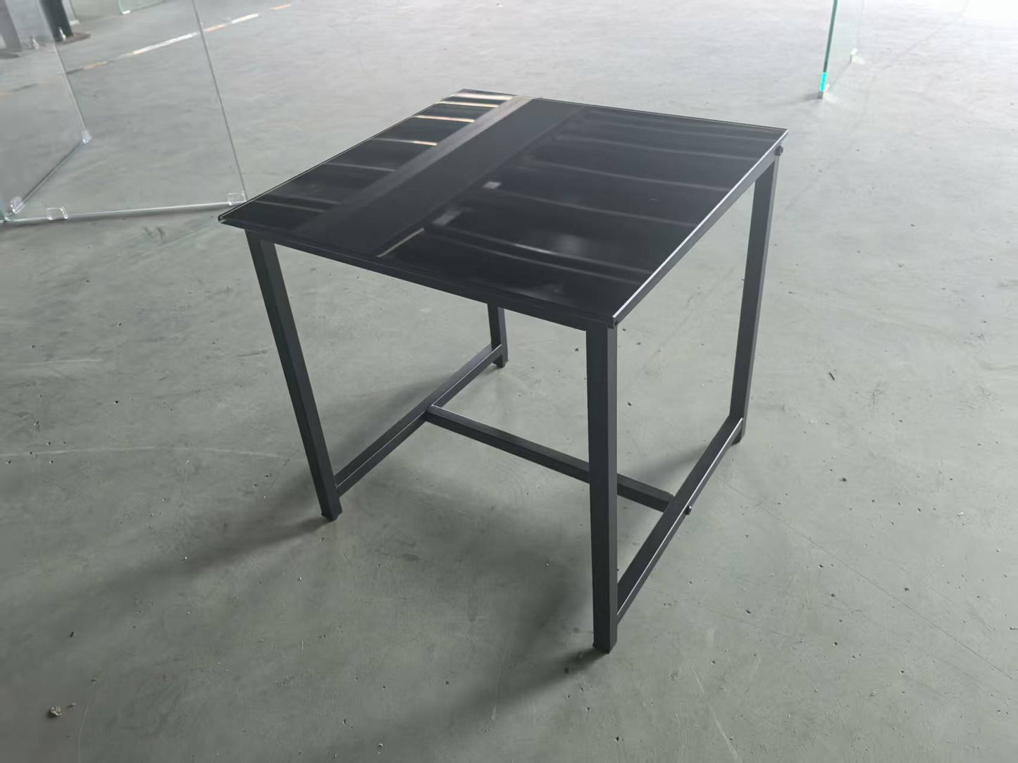 2 Pieces Black Glass Night Stand,MDF SideTable, Small Tea Table, Sofa Table With Metal Leg