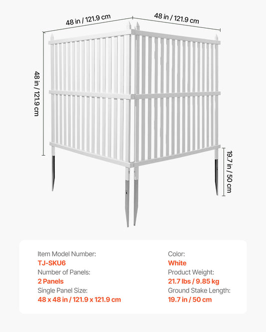 2 Panels Outdoor Privacy Screen, 48 X 48 In Air Conditioner Fence With 19.7 In Ground Stakes, Pool Equipment Enclosure, Strip Vinyl Privacy Fence, Ideal For Trash Can And A/C Units, White