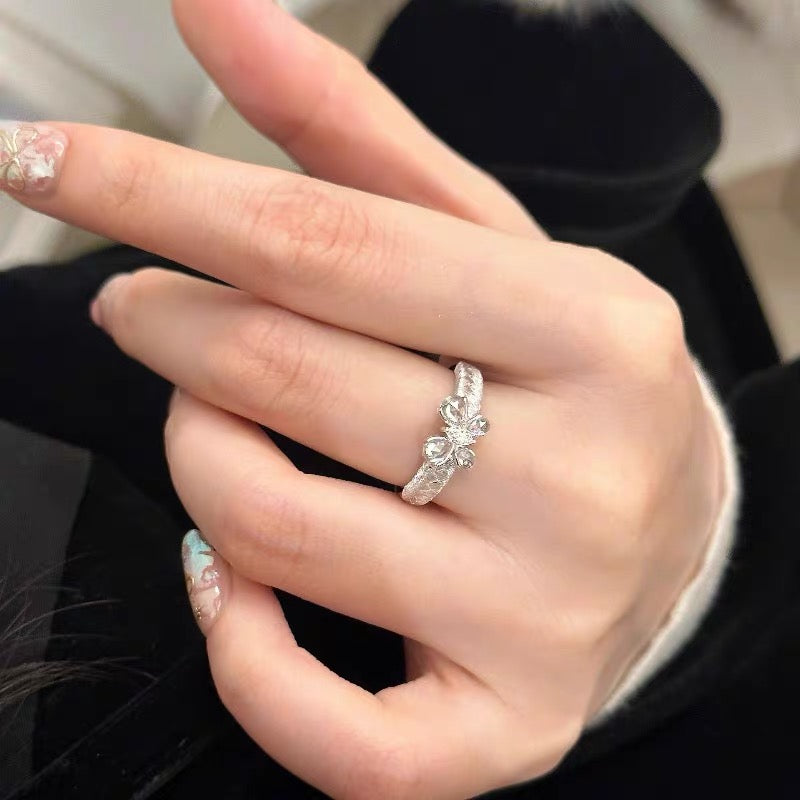 1pcs 990 Sterling Silver Braided Zircon Bow Statement Ring, Elegant Sparkling Style, Ideal For Birthdays & Holiday Gifts