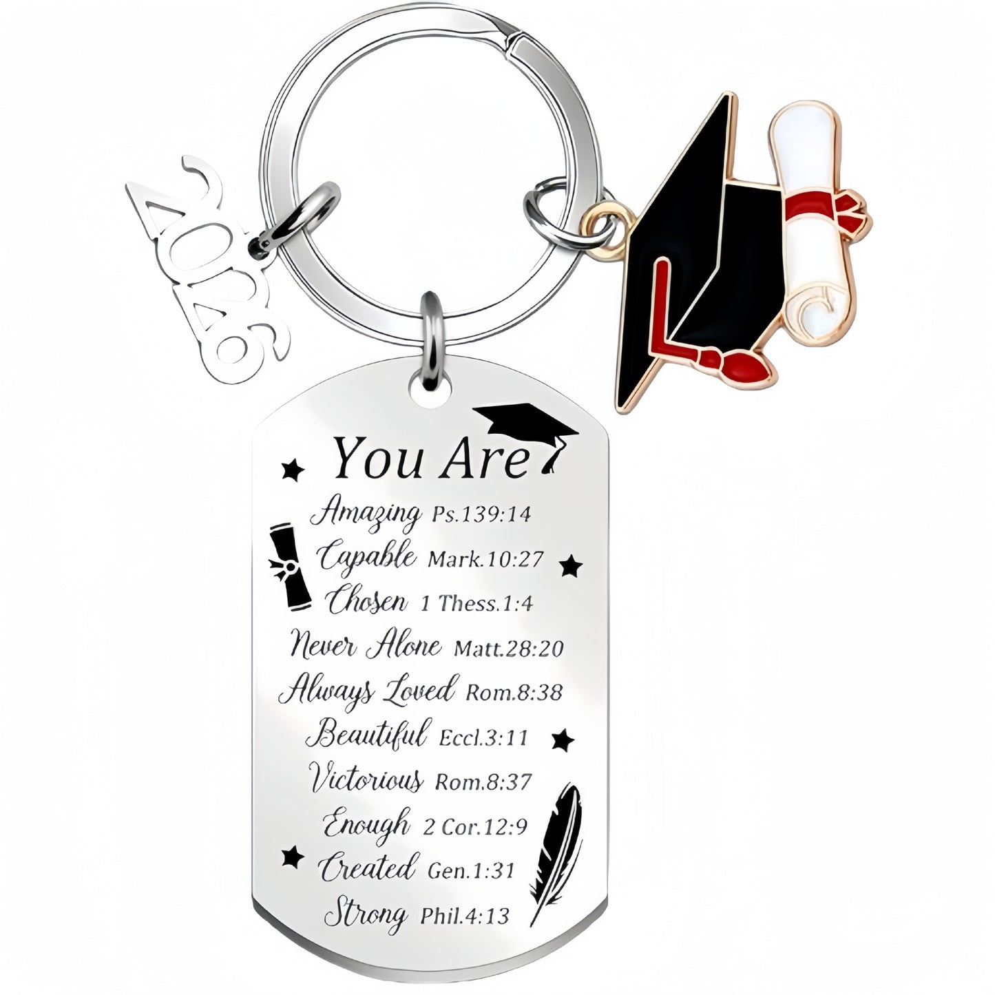 Stainless Steel Keychain With Laser-engraved Graduation Gift Backpack Pendant