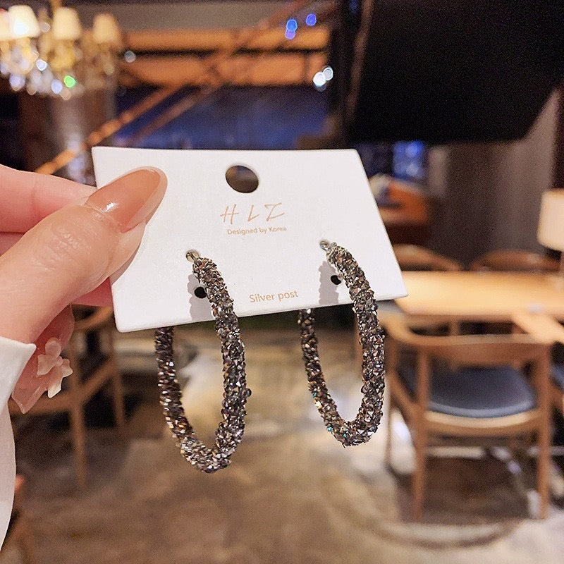 Sterling Silver C Shape CZ Diamond Geometric Earrings Women Premium Unique Design Hoop